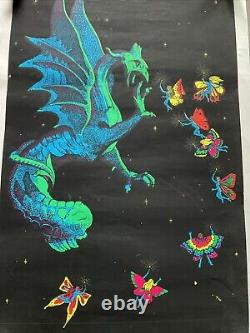 Vintage 1971 Phantasy Encounter Black Light Poster Richard Frickman Dragon Fairy