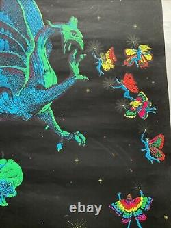 Vintage 1971 Phantasy Encounter Black Light Poster Richard Frickman Dragon Fairy