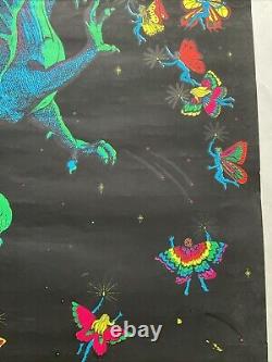 Vintage 1971 Phantasy Encounter Black Light Poster Richard Frickman Dragon Fairy