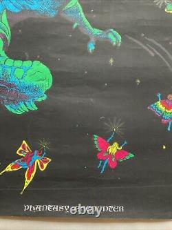 Vintage 1971 Phantasy Encounter Black Light Poster Richard Frickman Dragon Fairy