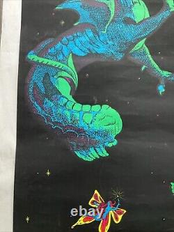 Vintage 1971 Phantasy Encounter Black Light Poster Richard Frickman Dragon Fairy