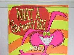 Vintage 1971 WHAT A GROOVY DAY Blacklight Poster Psychedelic Bunny Rabbit NOS