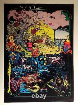 Vintage 1971 black light flocked psychedelic poster Here & There