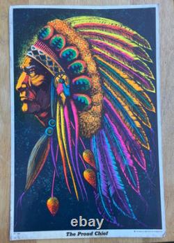 Vintage 1972 Indian Chief AA Sales Blacklight Poster Felt Velvet 17 x 11.25