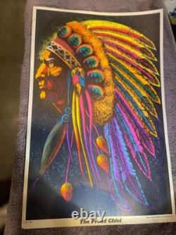 Vintage 1972 Indian Chief AA Sales Blacklight Poster Felt Velvet 17 x 11.25
