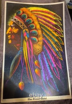 Vintage 1972 Indian Chief AA Sales Blacklight Poster Felt Velvet 17 x 11.25
