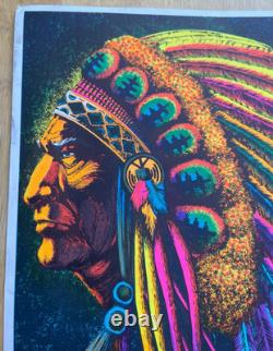 Vintage 1972 Indian Chief AA Sales Blacklight Poster Felt Velvet 17 x 11.25
