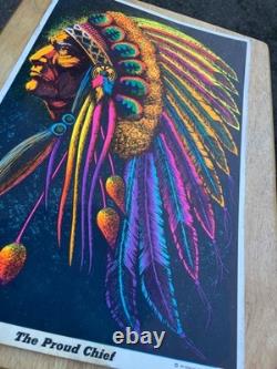 Vintage 1972 Indian Chief AA Sales Blacklight Poster Felt Velvet 17 x 11.25