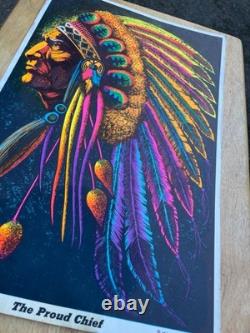 Vintage 1972 Indian Chief AA Sales Blacklight Poster Felt Velvet 17 x 11.25