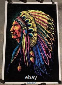 Vintage 1972 Indian Chief by Funky Enterprises Flocked Blacklight Poster #131