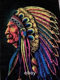 Vintage 1972 Indian Chief by Funky Enterprises Flocked Blacklight Poster #131