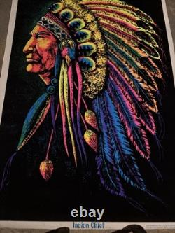 Vintage 1972 Indian Chief by Funky Enterprises Flocked Blacklight Poster #131
