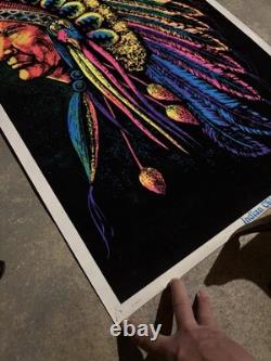 Vintage 1972 Indian Chief by Funky Enterprises Flocked Blacklight Poster #131