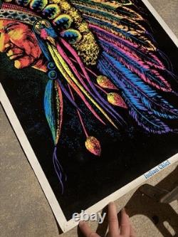 Vintage 1972 Indian Chief by Funky Enterprises Flocked Blacklight Poster #131