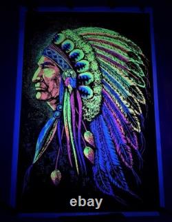 Vintage 1972 Indian Chief by Funky Enterprises Flocked Blacklight Poster #131