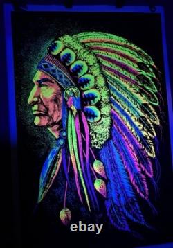 Vintage 1972 Indian Chief by Funky Enterprises Flocked Blacklight Poster #131