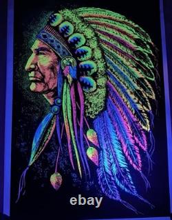 Vintage 1972 Indian Chief by Funky Enterprises Flocked Blacklight Poster #131