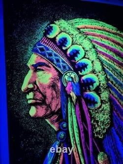 Vintage 1972 Indian Chief by Funky Enterprises Flocked Blacklight Poster #131