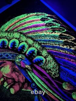Vintage 1972 Indian Chief by Funky Enterprises Flocked Blacklight Poster #131