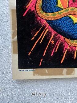 Vintage 1972 Velva-Print Fire Dragon PP416 Black Light Poster Velvet 23x35