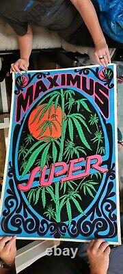 Vintage 1973 Maximus Super Weed Marijuana Plant Blacklight Poster Billy Hoorman