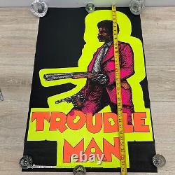 Vintage 1973 Trouble Man Geo Stowe Jr Black Light Poster One Stop 23x35 P12