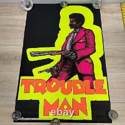 Vintage 1973 Trouble Man Geo Stowe Jr Black Light Poster One Stop 23x35 P12