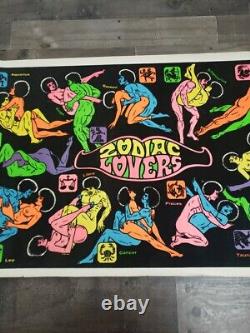 Vintage 1973 ZODIAC LOVERS #138 (b) Blacklight Velvet Poster 23 x 35 Rare Htf