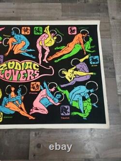 Vintage 1973 ZODIAC LOVERS #138 (b) Blacklight Velvet Poster 23 x 35 Rare Htf