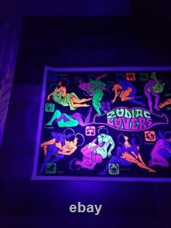 Vintage 1973 ZODIAC LOVERS #138 (b) Blacklight Velvet Poster 23 x 35 Rare Htf