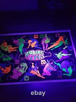 Vintage 1973 ZODIAC LOVERS #138 (b) Blacklight Velvet Poster 23 x 35 Rare Htf