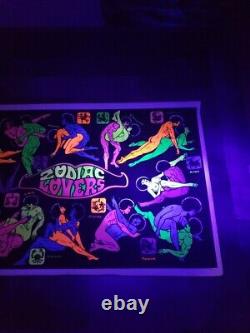 Vintage 1973 ZODIAC LOVERS #138 (b) Blacklight Velvet Poster 23 x 35 Rare Htf