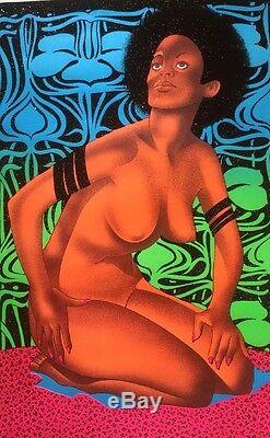 Vintage 1974 AFRODITE ONE Blaxploitation Goddess Black Light Velvet Poster 23x34