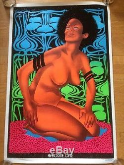 Vintage 1974 AFRODITE ONE Blaxploitation Goddess Black Light Velvet Poster 23x34