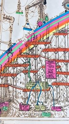 Vintage 1976 Building a Rainbow Black Light Poster, Funky Enterprises, 33x24