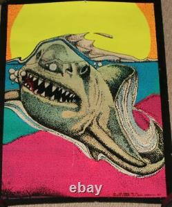 Vintage 1976 Jaws Great White Shark Black Light Felt Dynamic #106 Poster Awesome