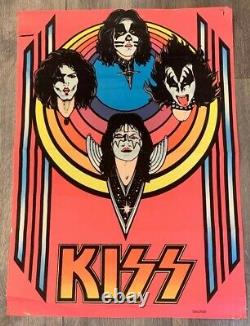Vintage 1976 KISS Blacklight Poster Velvet Bright Colors Simmons Stanley Aucoin