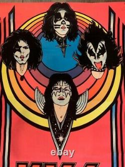 Vintage 1976 KISS Blacklight Poster Velvet Bright Colors Simmons Stanley Aucoin