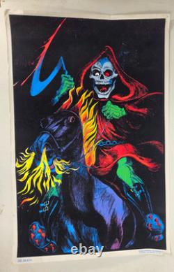 Vintage 1978 Velva-Print Flocked Blacklight Poster DEATH 34 x 23 GROOVY