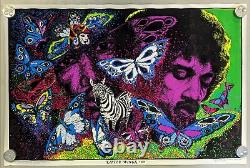 Vintage 1981 Jimi Hendrix Little Wings Funky Flocked Black Light 34 x 23 Poster