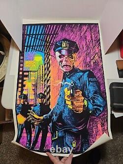 Vintage 1982 In the Name of the Law Police Cop Blacklight Flocked Poster #967