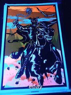 Vintage 1984 H. G. G. WARRIOR flocked Velvet Blacklight Poster 35 x 23