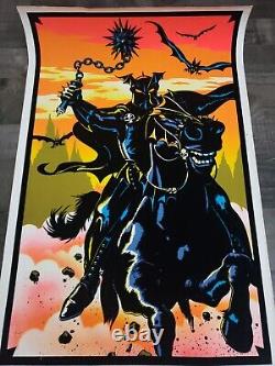 Vintage 1984 H. G. G. WARRIOR flocked Velvet Blacklight Poster 35 x 23 Rare Htf