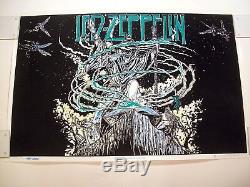 Vintage 1994 Led Zeppelin Black Light Poster Sorcerer 23 X 35 Flocked Velvet