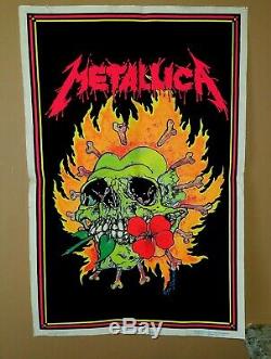 Vintage 1995 METALLICA NEON FELT Blacklight Poster 23x35 BURNING FLOWERS