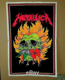 Vintage 1995 METALLICA NEON FELT Blacklight Poster 23x35 BURNING FLOWERS