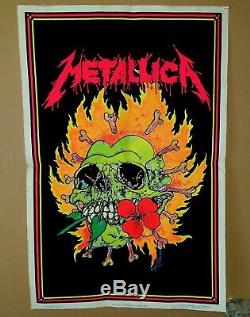 Vintage 1995 METALLICA NEON FELT Blacklight Poster 23x35 BURNING FLOWERS