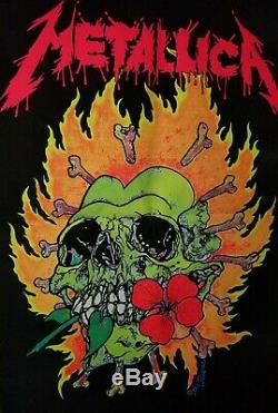 Vintage 1995 METALLICA NEON FELT Blacklight Poster 23x35 BURNING FLOWERS