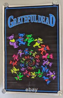 Vintage 1996 Grateful Dead Dancing Bears 860 Flocked Black Light 34 x 23 Poster