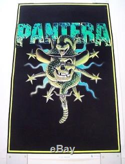 Vintage 1996 Pantera Rattlesnake Skull Black Light Poster 23 X 35 Rare Flocked